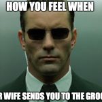It's a perilous mission... | HOW YOU FEEL WHEN YOUR WIFE SENDS YOU TO THE GROCERY | image tagged in agent | made w/ Imgflip meme maker