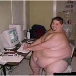 really fat guy on computer