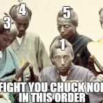 organized crime | 1 2 3 4 5 6 7 WE FIGHT YOU CHUCK NORRIS IN THIS ORDER | image tagged in samurai meeting,memes | made w/ Imgflip meme maker