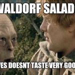 Golem and Sam | WALDORF SALAD? WALL DWARVES DOESNT TASTE VERY GOOD PRECIOUS.. | image tagged in golem and sam | made w/ Imgflip meme maker