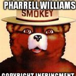 Smokey The Bear | I,M GOING TO SUE PHARRELL WILLIAMS COPYRIGHT INFRINGMENT OF MY HAT | image tagged in smokey the bear | made w/ Imgflip meme maker