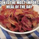 The most important meal | BACON IS THE MOST IMPORTANT MEAL OF THE DAY | image tagged in bacon bowl | made w/ Imgflip meme maker