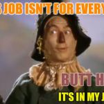 Scarecrow | THIS JOB ISN'T FOR EVERYONE BUTT HAY... IT'S IN MY JEANS | image tagged in scarecrow,memes | made w/ Imgflip meme maker