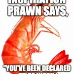 Inspiration Prawn | INSPIRATION PRAWN SAYS, "YOU'VE BEEN DECLARED FIT TO WORK.' | image tagged in inspiration prawn | made w/ Imgflip meme maker