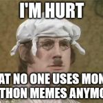 Monty Python brain hurt | I'M HURT THAT NO ONE USES MONTY PYTHON MEMES ANYMORE | image tagged in monty python brain hurt | made w/ Imgflip meme maker