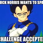 Challenge Accepted Vegeta | CHUCK NORRIS WANTS TO SPAR? CHALLENGE ACCEPTED | image tagged in challenge accepted,rage comics,vegeta,chuck norris,sfw | made w/ Imgflip meme maker