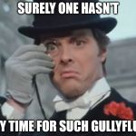 Monocle Outrage | SURELY ONE HASN'T ANY TIME FOR SUCH GULLYFLUFF | image tagged in monocle outrage | made w/ Imgflip meme maker