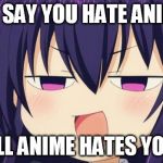 I see what you did there - Anime meme | YOU SAY YOU HATE ANIME? WELL ANIME HATES YOU!!! | image tagged in i see what you did there - anime meme | made w/ Imgflip meme maker