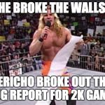 Chris Jericho's List | AFTER HE BROKE THE WALLS DOWN JERICHO BROKE OUT THE BUG REPORT FOR 2K GAMES | image tagged in chris jericho's list | made w/ Imgflip meme maker