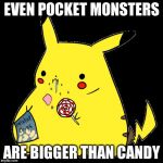 Pikachu food | EVEN POCKET MONSTERS ARE BIGGER THAN CANDY | image tagged in pikachu food | made w/ Imgflip meme maker