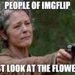 Carol | PEOPLE OF IMGFLIP JUST LOOK AT THE FLOWERS. | image tagged in carol | made w/ Imgflip meme maker