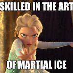 Martial ice skills  | SKILLED IN THE ART OF MARTIAL ICE | image tagged in frozen elsa,fighting | made w/ Imgflip meme maker