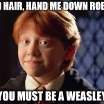 Ron Weasley | RED HAIR, HAND ME DOWN ROBES. YOU MUST BE A WEASLEY | image tagged in ron weasley | made w/ Imgflip meme maker