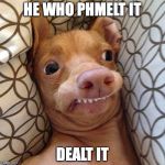 Tuna a kutya | HE WHO PHMELT IT DEALT IT | image tagged in tuna a kutya | made w/ Imgflip meme maker