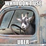 GoatDriving | WHY I DON'T USE UBER | image tagged in goatdriving | made w/ Imgflip meme maker