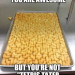 Tetris Tots | YOU MAY THINK YOU ARE AWESOME BUT YOU'RE NOT "TETRIS TATER TOTS" AWESOME | image tagged in tetris tots | made w/ Imgflip meme maker