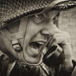 WW2 US Soldier yelling radio