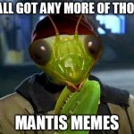 ImgFlip can't get enough of these... | Y'ALL GOT ANY MORE OF THOSE MANTIS MEMES | image tagged in yall got any more of mantis memes,yall got any more of,memes,praying mantis | made w/ Imgflip meme maker