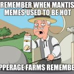 Where are they!!!!!! Raydog, do more... | REMEMBER WHEN MANTIS MEMES USED TO BE HOT PEPPERAGE FARMS REMEMBERS | image tagged in pepperagefarms,mantis | made w/ Imgflip meme maker