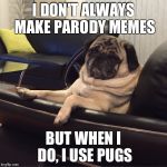 Most interesting pug in the world | I DON'T ALWAYS MAKE PARODY MEMES BUT WHEN I DO, I USE PUGS | image tagged in most interesting pug in the world | made w/ Imgflip meme maker