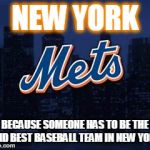 new york mets | NEW YORK BECAUSE SOMEONE HAS TO BE THE 2ND BEST BASEBALL TEAM IN NEW YORK | image tagged in new york mets | made w/ Imgflip meme maker