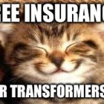 Happy cat | FREE INSURANCE FOR TRANSFORMERS!!! | image tagged in happy cat | made w/ Imgflip meme maker