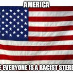 American flag  | AMERICA WHERE EVERYONE IS A RACIST STEREOTYPE | image tagged in american flag  | made w/ Imgflip meme maker