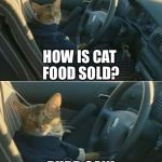 Boat Cat in Car | HOW IS CAT FOOD SOLD? PURR CAN! | image tagged in boat cat in car | made w/ Imgflip meme maker