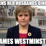 Failing SNP Leader | BURNS HER HUSBANDS DINNER BLAMES WESTMINSTER | image tagged in failing snp leader | made w/ Imgflip meme maker