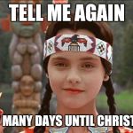 Wednesday Thanksgiving | TELL ME AGAIN HOW MANY DAYS UNTIL CHRISTMAS | image tagged in wednesday thanksgiving | made w/ Imgflip meme maker