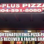 D Plus Pizza | UNFORTUNATELY THIS PIZZA PLACE HAS RECEIVED A FAILING GRADE | image tagged in d plus pizza | made w/ Imgflip meme maker