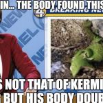 Ron Burgandy | THIS JUST IN... THE BODY FOUND THIS MORNING WAS NOT THAT OF KERMIT THE FROG BUT HIS BODY DOUBLE SOL | image tagged in ron burgandy | made w/ Imgflip meme maker