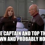 Star trek WTF | LET'S SEND THE CAPTAIN AND TOP THREE OFFICERS INTO UNKNOWN AND PROBABLY HOSTILE PLANET | image tagged in star trek officers picard | made w/ Imgflip meme maker