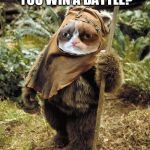 What if Leia met Grumpy Ewok instead of Wicket? | YOU WANT US TO HELP YOU WIN A BATTLE? NO. | image tagged in grumpy ewok,star wars kills disney,disney killed star wars,rotj,grumpy cat | made w/ Imgflip meme maker