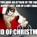 My favorite Christmas movies  | I HOPE YOU HAVE AN ATTACK OF THE SQUIRREL, PINK BUNNY SUIT, SON OF A NUT CRACKER KIND OF CHRISTMAS | image tagged in grumpy cat christmas | made w/ Imgflip meme maker