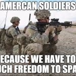 stay brave my friends | AMERCAN SOLDIERS BECAUSE WE HAVE TOO MUCH FREEDOM TO SPARE | image tagged in brave soldiers,'murica,freedom,veterans day | made w/ Imgflip meme maker