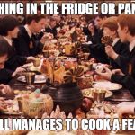 Feast | NOTHING IN THE FRIDGE OR PANTRY STILL MANAGES TO COOK A FEAST | image tagged in feast | made w/ Imgflip meme maker