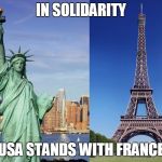 New York Stands With Paris | IN SOLIDARITY USA STANDS WITH FRANCE | image tagged in new york stands with paris | made w/ Imgflip meme maker