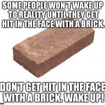 Brick | SOME PEOPLE WON'T WAKE UP TO REALITY UNTIL THEY GET HIT IN THE FACE WITH A BRICK. DON'T GET HIT IN THE FACE WITH A BRICK. WAKE UP! | image tagged in brick | made w/ Imgflip meme maker