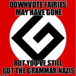 Grammar Nazi | DOWNVOTE FAIRIES MAY HAVE GONE BUT YOU'VE STILL GOT THE GRAMMAR NAZIS | image tagged in grammar nazi | made w/ Imgflip meme maker