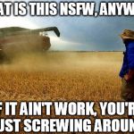 Used to love the boss's one month vacations | WHAT IS THIS NSFW, ANYWAY? IF IT AIN'T WORK, YOU'RE JUST SCREWING AROUND | image tagged in farmer,memes,work,ethics,slacker | made w/ Imgflip meme maker