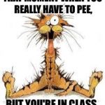 Me Stressed? â€¦ Naaaaaaaa | THAT MOMENT WHEN YOU REALLY HAVE TO PEE, BUT YOU'RE IN CLASS. | image tagged in me stressed  naaaaaaaa | made w/ Imgflip meme maker