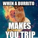 burrito cat in space | WHEN A BURRITO MAKES YOU TRIP | image tagged in burrito cat in space,scumbag | made w/ Imgflip meme maker