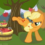 Applejack bucking apples