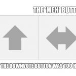 Replacing the downvote button.  Waddya think? | THE 'MEH' BUTTON 'CUZ THE DOWNVOTE BUTTON WAS TOO HARSH | image tagged in the meh button,imgflip,downvote,memes,original meme | made w/ Imgflip meme maker
