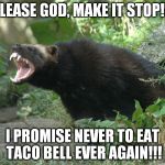 Wolverine | PLEASE GOD, MAKE IT STOP!!! I PROMISE NEVER TO EAT TACO BELL EVER AGAIN!!! | image tagged in wolverine | made w/ Imgflip meme maker