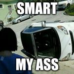 Smart Car flipped | SMART MY ASS | image tagged in smart car flipped | made w/ Imgflip meme maker