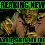 charlie sheen HIV free  | BREAKING NEWS CHARLIE SHEEN HIV FREE? | image tagged in goblin with mike | made w/ Imgflip meme maker