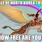 How Free are You? | ON A SCALE OF NORTH KOREA TO AMERICA HOW FREE ARE YOU? | image tagged in deadpool on a flying tiger | made w/ Imgflip meme maker