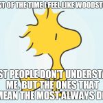 woodstock | MOST OF THE TIME I FEEL LIKE WOODSTOCK MOST PEOPLE DON'T UNDERSTAND ME. BUT THE ONES THAT MEAN THE MOST ALWAYS DO. | image tagged in woodstock | made w/ Imgflip meme maker